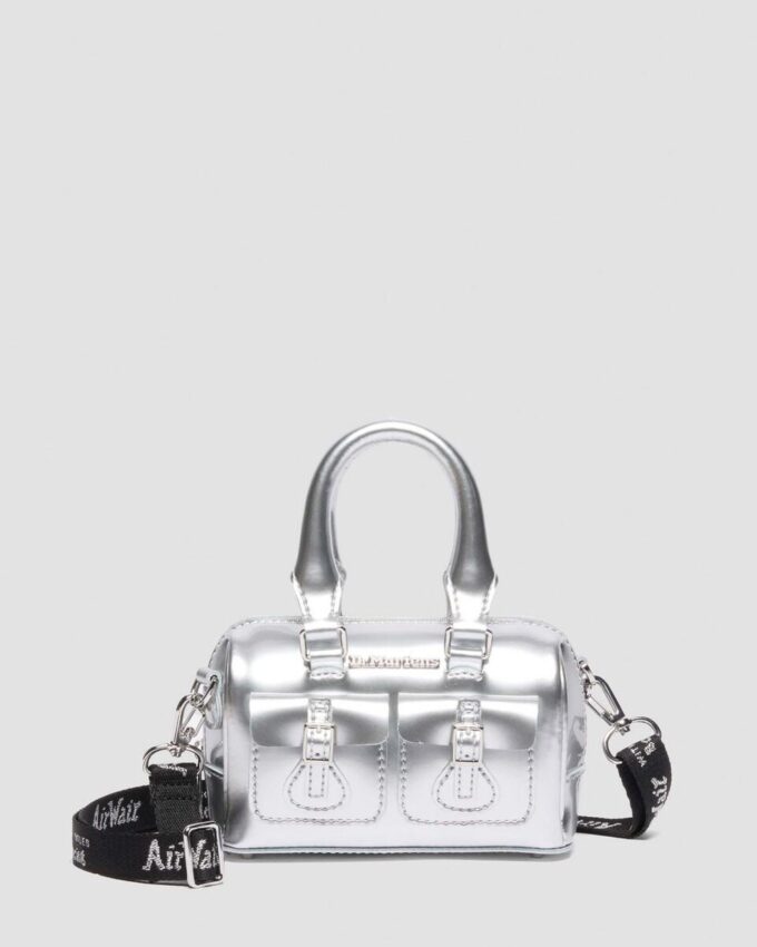 Bolso mini con asa superior Bolso de Patent Leather plateado Bolso mini con asa superior Bolso de Patent Leather plateado