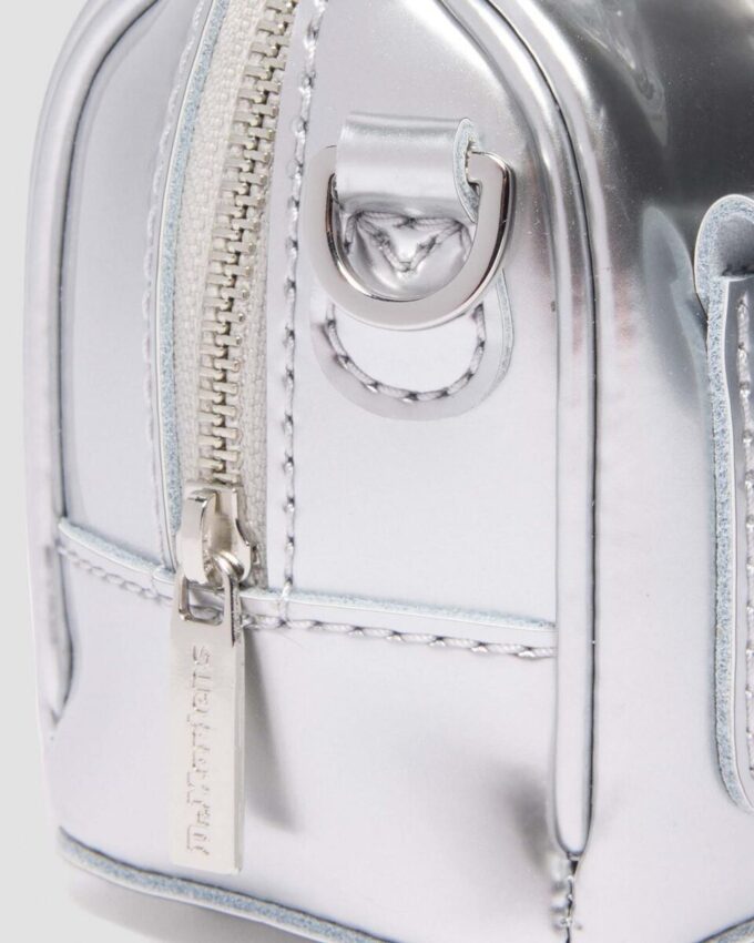 Bolso mini con asa superior Bolso de Patent Leather plateado Bolso mini con asa superior Bolso de Patent Leather plateado