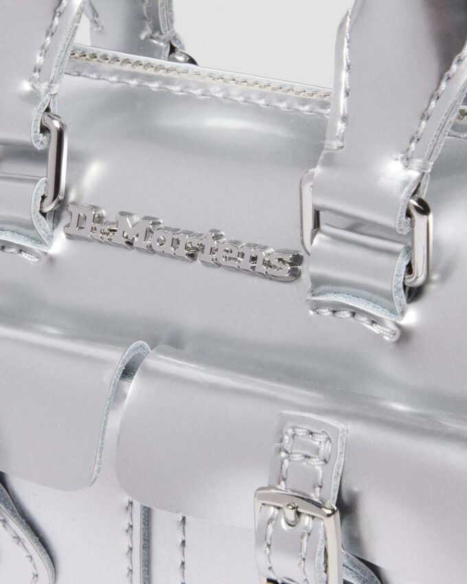 Bolso mini con asa superior Bolso de Patent Leather plateado Bolso mini con asa superior Bolso de Patent Leather plateado