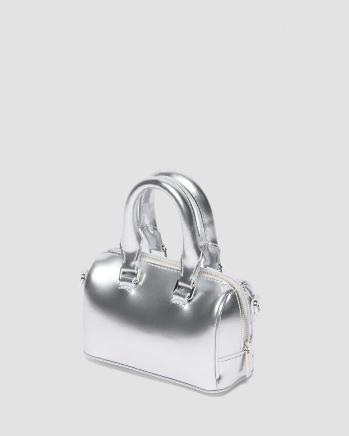 Bolso mini con asa superior Bolso de Patent Leather plateado Bolso mini con asa superior Bolso de Patent Leather plateado