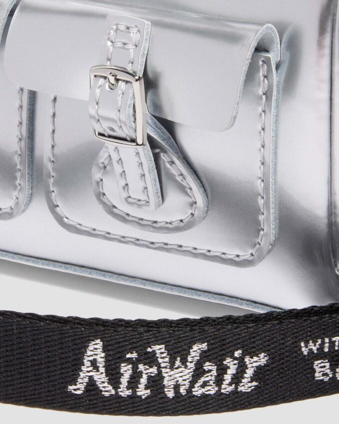 Bolso mini con asa superior Bolso de Patent Leather plateado Bolso mini con asa superior Bolso de Patent Leather plateado