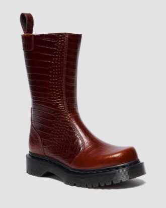 Botas de piel con relieve de cocodrilo REJENA