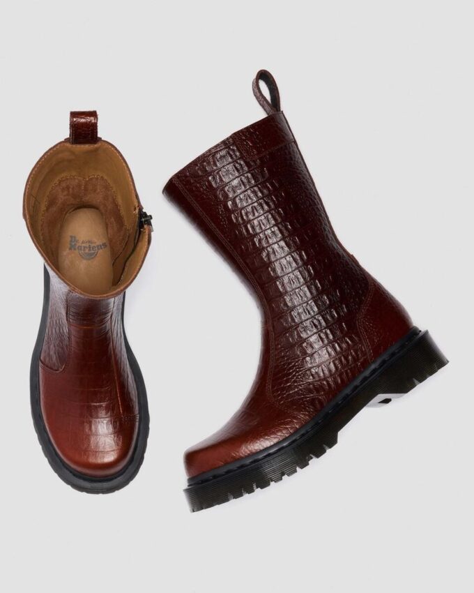 Botas de piel con relieve de cocodrilo REJENA Botas de piel con relieve de cocodrilo REJENA