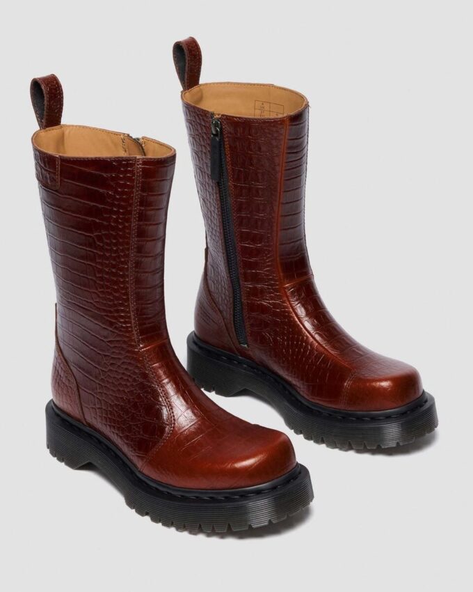Botas de piel con relieve de cocodrilo REJENA Botas de piel con relieve de cocodrilo REJENA
