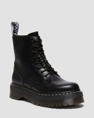 Smooth Leather Platform Boots with White Stitches, Jadon