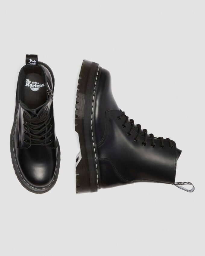Smooth Leather Platform Boots with White Stitches, Jadon Smooth Leather Platform Boots with White Stitches, Jadon