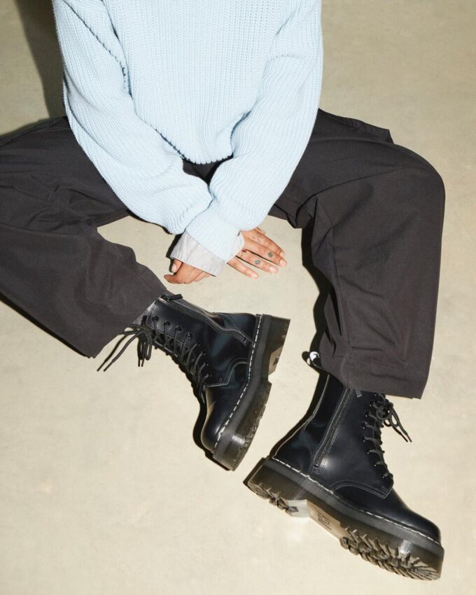 Smooth Leather Platform Boots with White Stitches, Jadon Smooth Leather Platform Boots with White Stitches, Jadon
