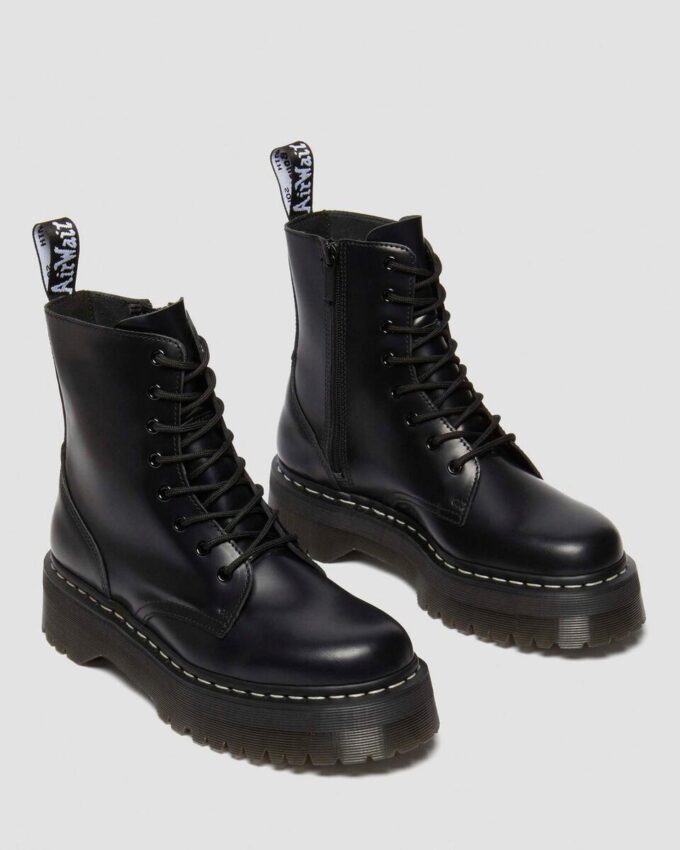 Smooth Leather Platform Boots with White Stitches, Jadon Smooth Leather Platform Boots with White Stitches, Jadon